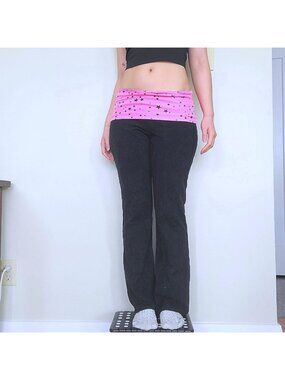 Retro Hot Pink Y2k star Foldover Waist Bootcut Yoga Pants (M)